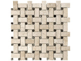 Basketweave Ivory Filled & Honed Travertine Mosaic - BUILDMYPLACE