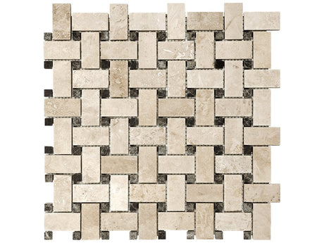 Basketweave Ivory Filled & Honed Travertine Mosaic - BUILDMYPLACE