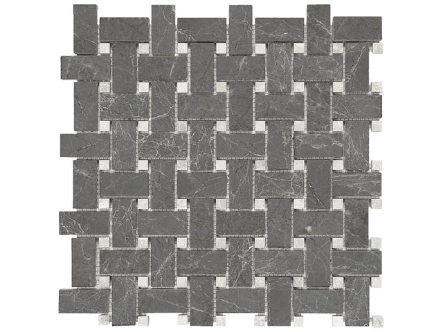 Basketweave Stark Carbon Polished Marble Mosaic - BUILDMYPLACE