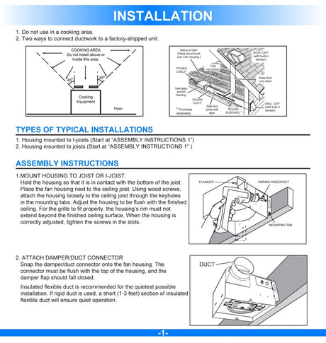 Bathroom Exhaust Fan with 50 CFM, 2.5 Sones, ETL Listed, Ceiling & Wall Mount Option - BUILDMYPLACE