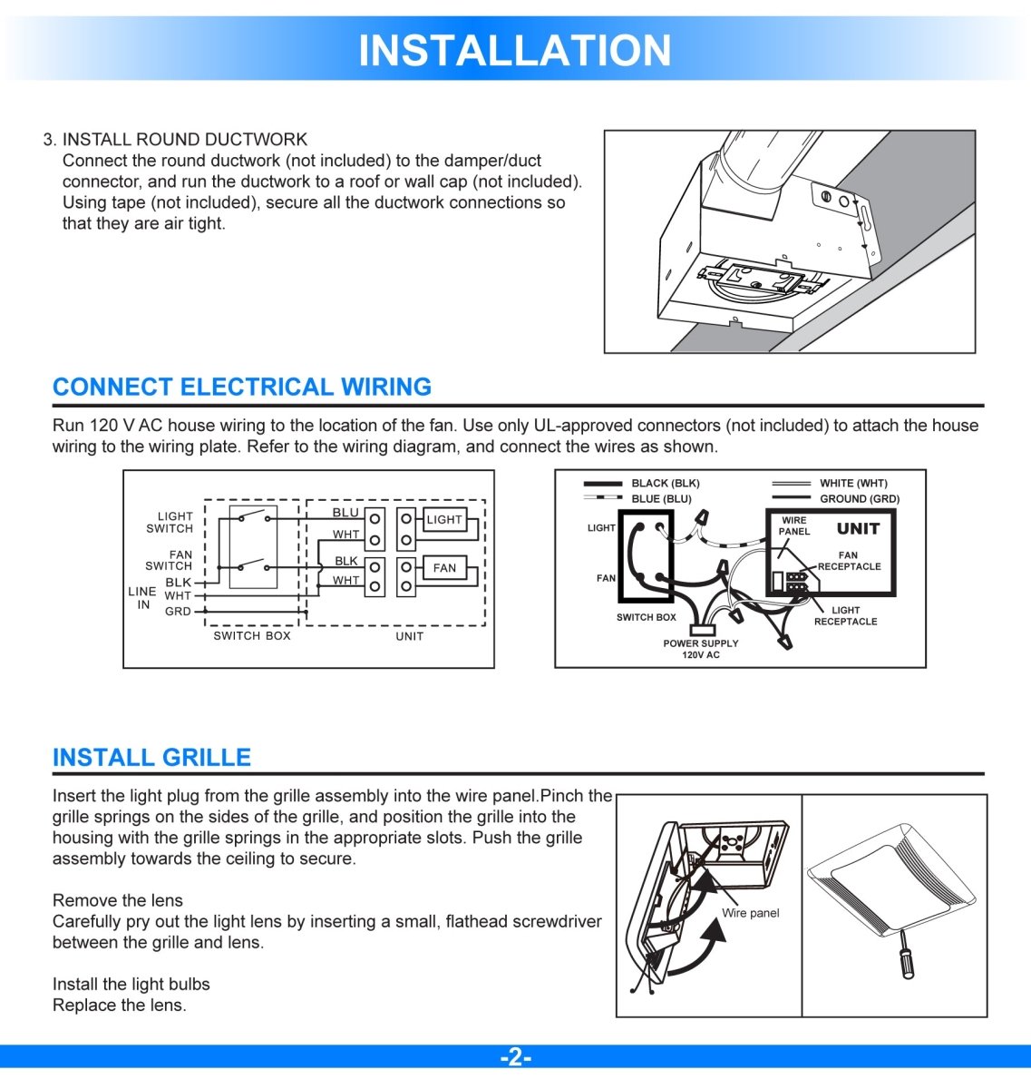 Bathroom Exhaust Fan with 50 CFM, 2.5 Sones, ETL Listed, Ceiling & Wall Mount Option - BUILDMYPLACE