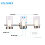 Bathroom Light Fixtures, 4000K, Dimmable, Brushed Nickel Finish, Wall Mount, Damp Location, Vanity Lighting - BUILDMYPLACE