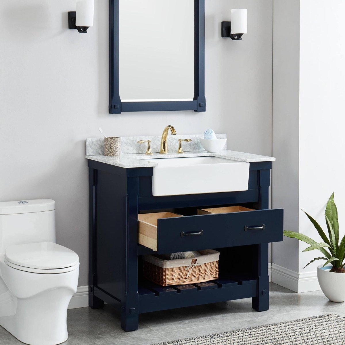 Bathroom Vanity in Navy Blue With Sink - Premium Farmington Family