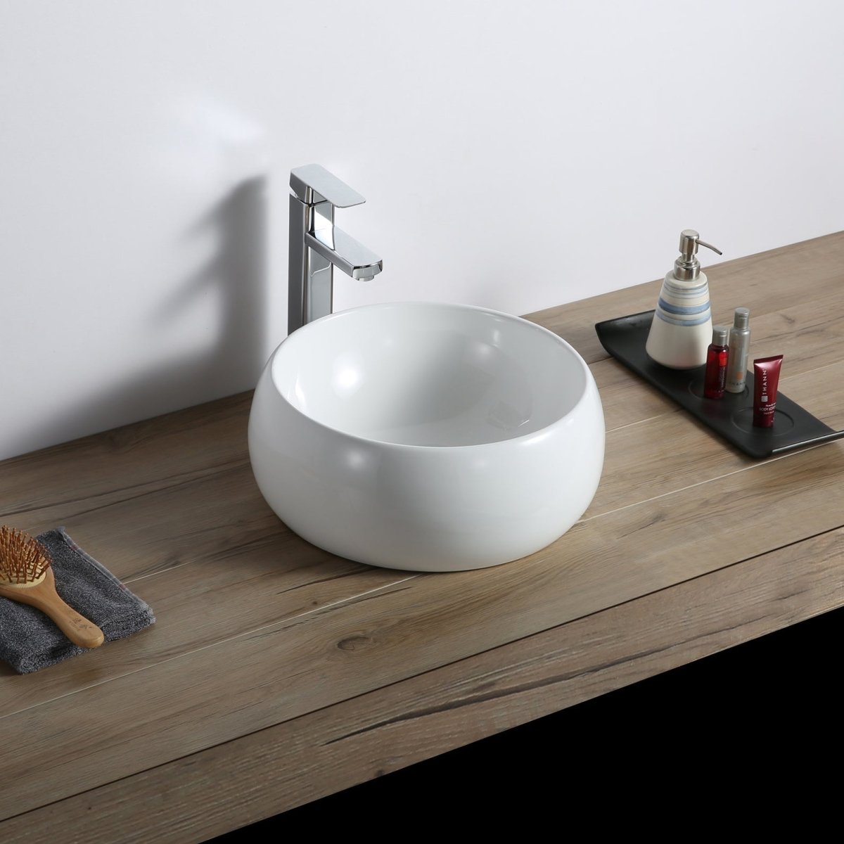 Bathroom Vessel Sink Round White Circular Above Counter Porcelain Ceramic - BUILDMYPLACE