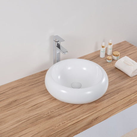 Bathroom Vessel Sink Round White Circular Above Counter Porcelain Ceramic - BUILDMYPLACE