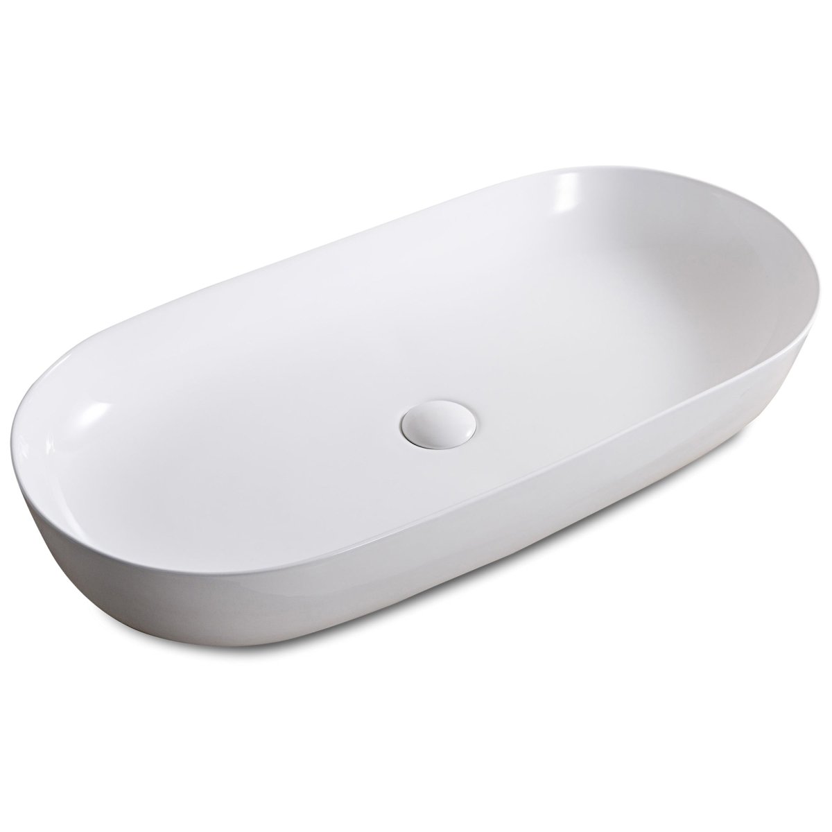 Bathroom Vessel Sink White Oval Above Counter Vanity Porcelain Ceramic - BUILDMYPLACE