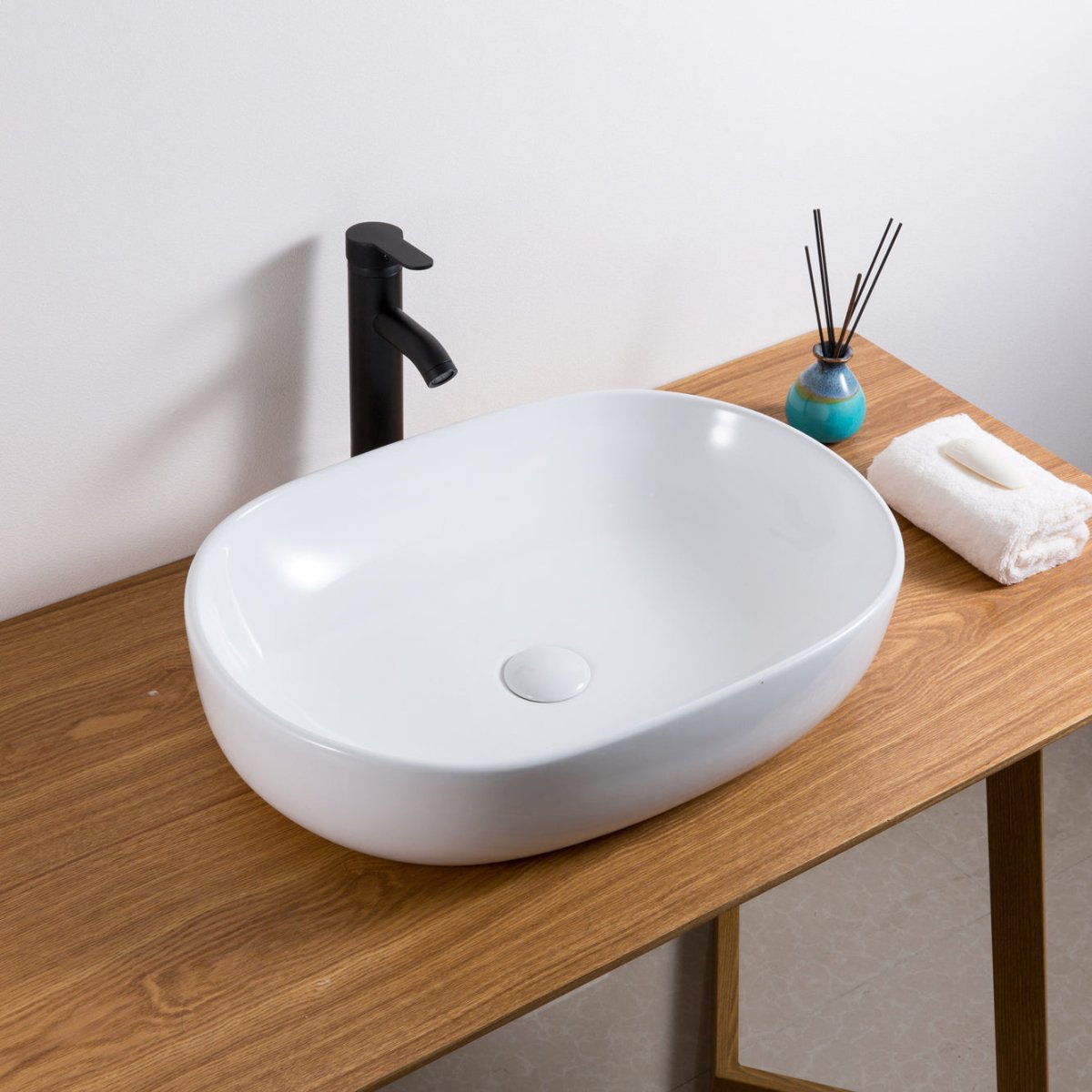 Bathroom Vessel Sink White Oval Above Counter Vanity Porcelain Ceramic - BUILDMYPLACE