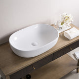 Bathroom Vessel Sink White Oval Above Counter Vanity Porcelain Ceramic - BUILDMYPLACE