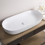 Bathroom Vessel Sink White Oval Above Counter Vanity Porcelain Ceramic - BUILDMYPLACE