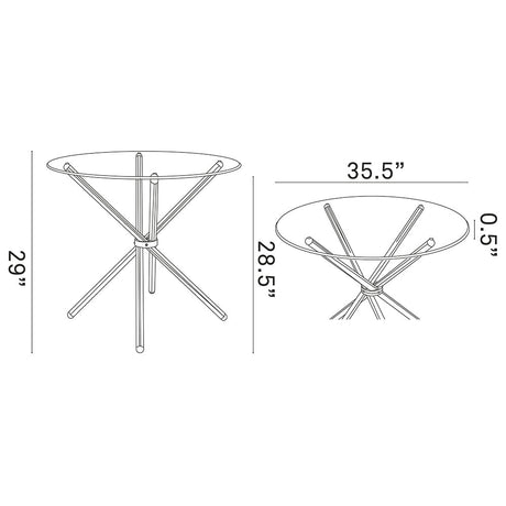 Baton Round Glass Dining Table in Clear - Steel Small Dining Table - BUILDMYPLACE