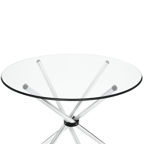 Baton Round Glass Dining Table in Clear - Steel Small Dining Table - BUILDMYPLACE