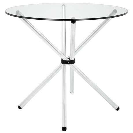 Baton Round Glass Dining Table in Clear - Steel Small Dining Table - BUILDMYPLACE