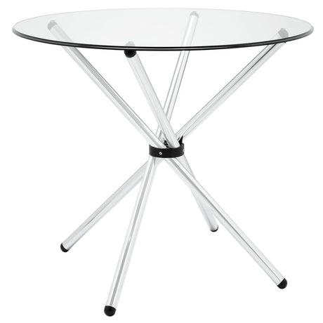 Baton Round Glass Dining Table in Clear - Steel Small Dining Table - BUILDMYPLACE