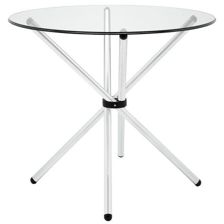 Baton Round Glass Dining Table in Clear - Steel Small Dining Table - BUILDMYPLACE