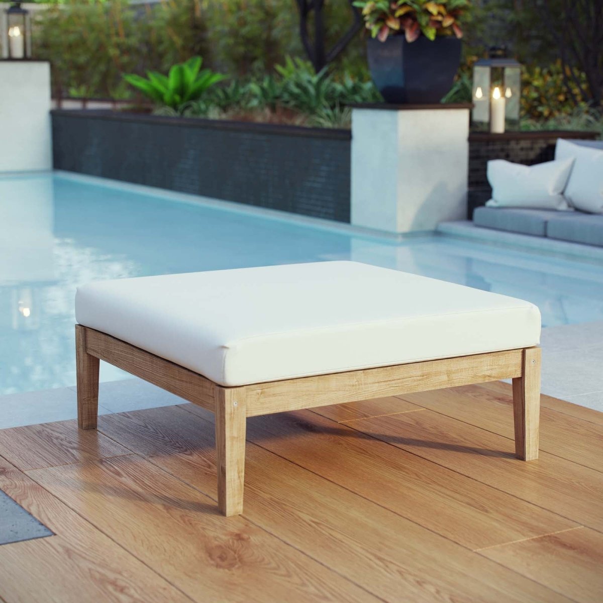 Bayport Outdoor Patio Teak Ottoman - BUILDMYPLACE