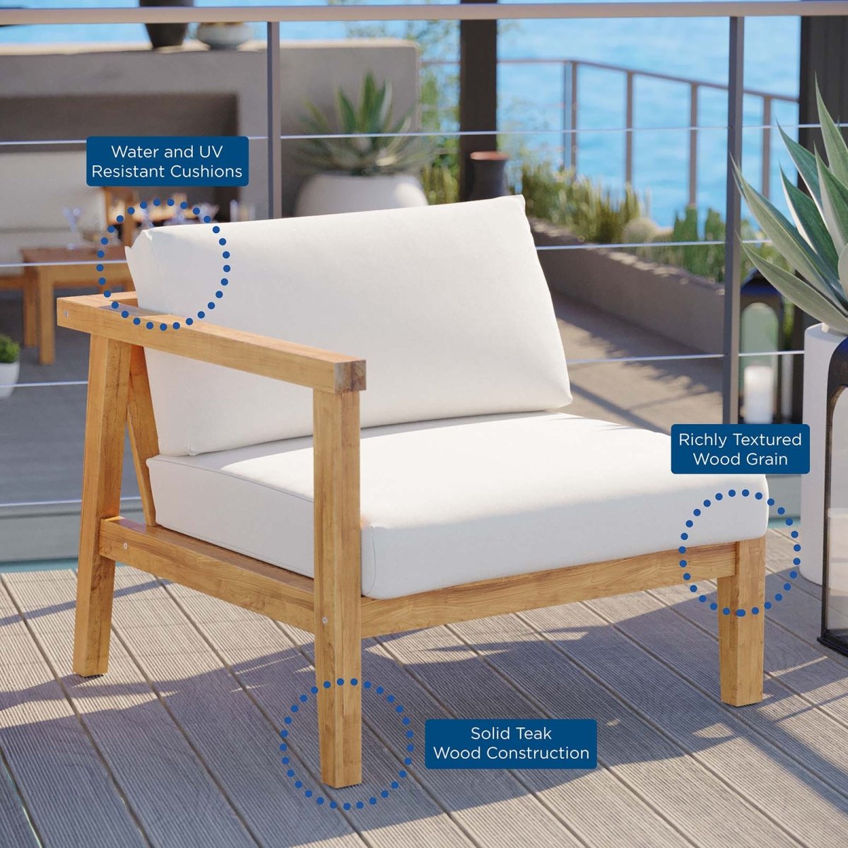 Bayport Outdoor Patio Teak Wood Left - Arm Chair - BUILDMYPLACE