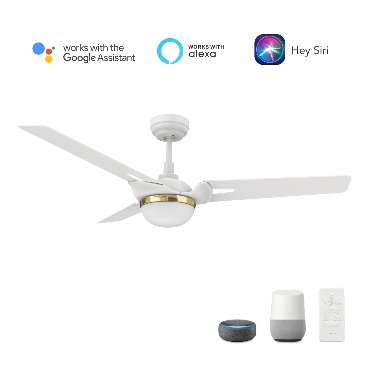 BEDFORD 52 inch 3 - Blade Smart Ceiling Fan with LED Light & Remote - LEDMyPlace