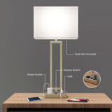 Bedside Table Lamp with USB Port and Outlet, 28 inch, Brushed Nickel Finish, with 1pc Switch,1pcs outlets,1pc USB 1 Type C, For Living Room, Dorm, Bedroom Lamp - BUILDMYPLACE