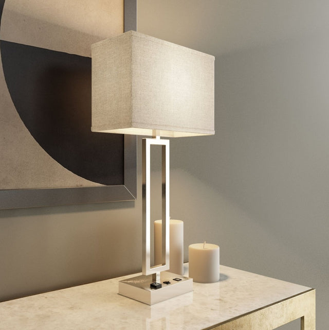 Bedside Table Lamp with USB Port and Outlet, 28 inch, Brushed Nickel Finish, with 1pc Switch,1pcs outlets,1pc USB 1 Type C, For Living Room, Dorm, Bedroom Lamp - BUILDMYPLACE