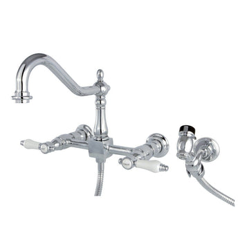 Bel Air Wall Mount Bridge Kitchen Faucet With Brass Sprayer