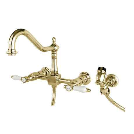 Bel Air Wall Mount Bridge Kitchen Faucet With Brass Sprayer - BUILDMYPLACE