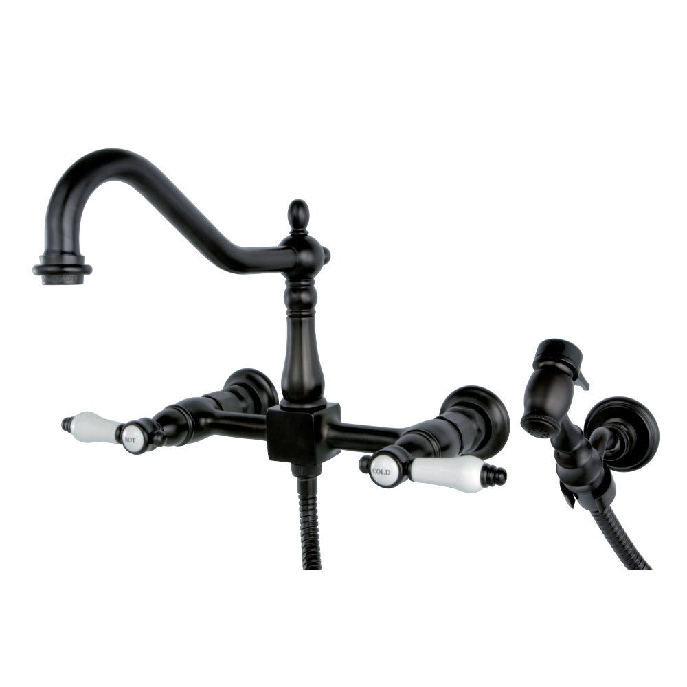 Bel Air Wall Mount Bridge Kitchen Faucet With Brass Sprayer - BUILDMYPLACE