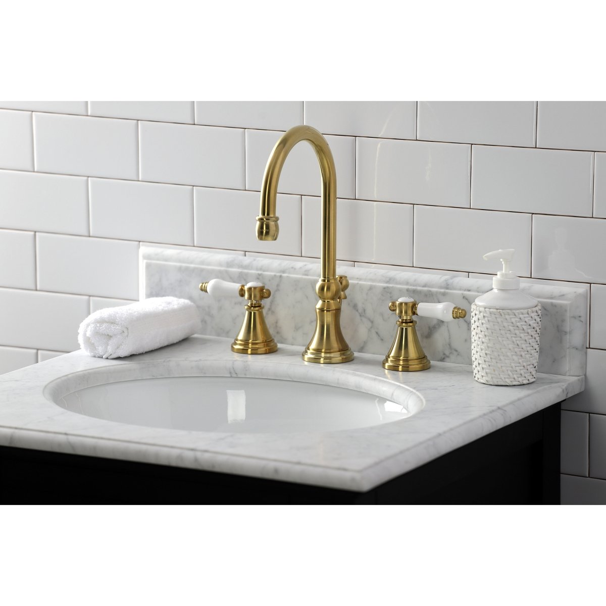 Bel Air Widespread Bathroom Faucet with Brass Pop Up - BUILDMYPLACE