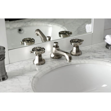 Belknap Deck Mount Widespread Bathroom Faucet With Brass Pop Up - BUILDMYPLACE