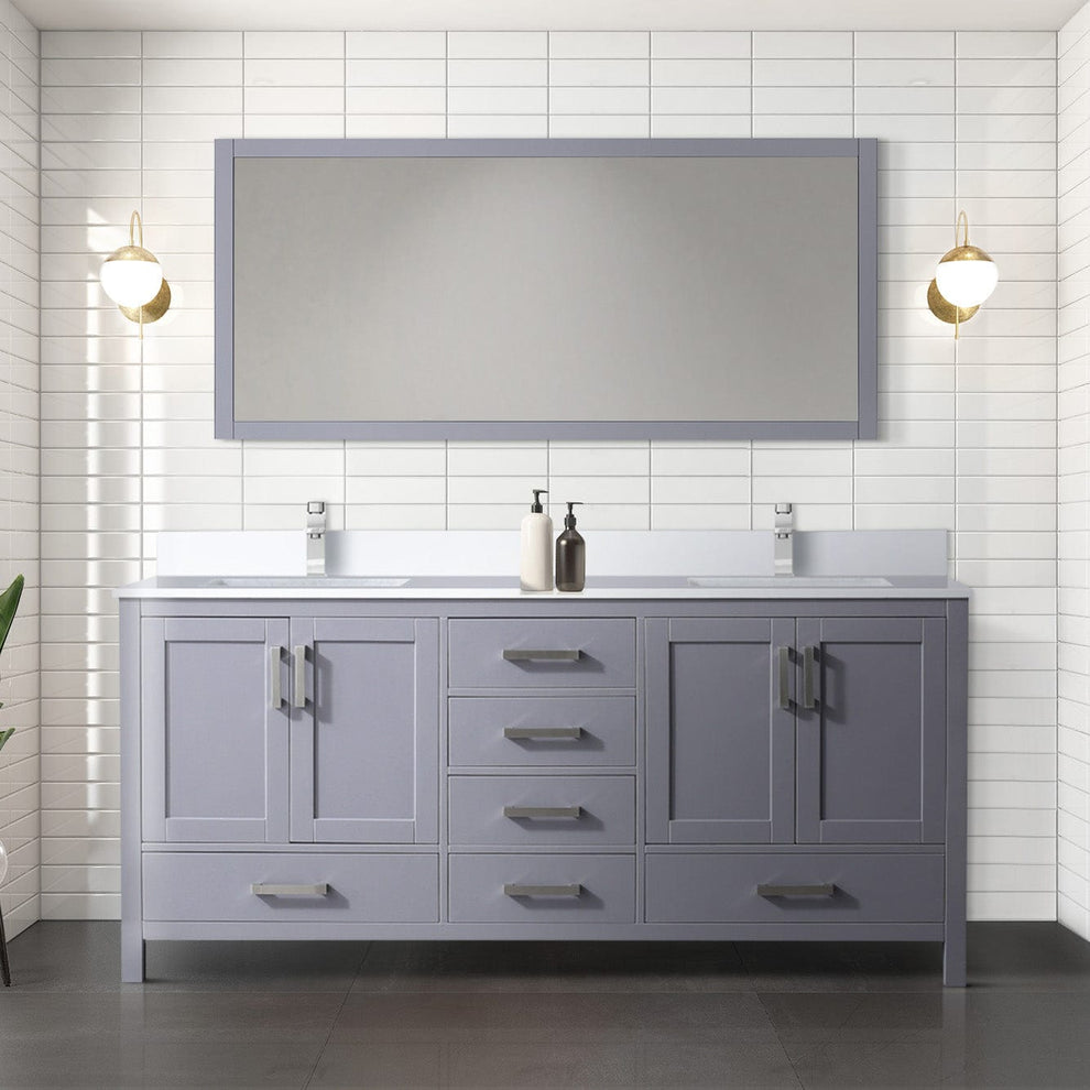 Jacques Distressed Grey Freestanding Bathroom Vanity with White Quartz Top, White Square Sink