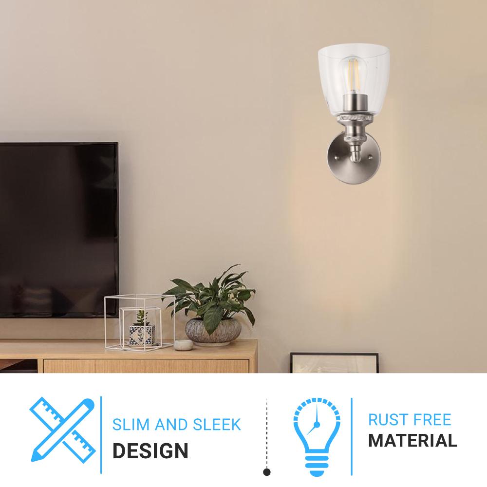 Bell Shape Wall Sconce Lighting Fixture, Brushed Nickel Finish, E26 Base, UL Listed for Dry Location, 3 Years Warranty - BUILDMYPLACE