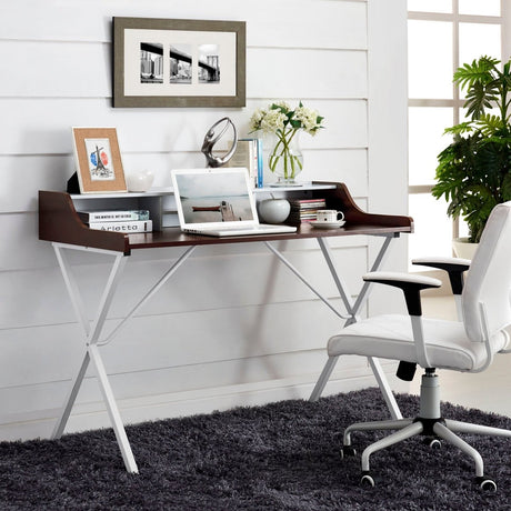 Bin Contemporary Modern Writing Desk With Storage Cabbies - Cherry - BUILDMYPLACE