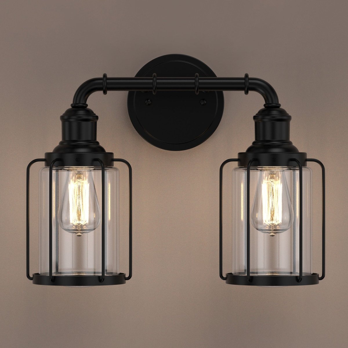 Birdcage Shape Bathroom Light Fixtures, Wall Mount, Matte Black with Clear Glass Shade, 1 - Light/2 - Light/3 - Light, E26 Base, For Damp Locations, Vanity Lighting - BUILDMYPLACE