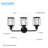 Birdcage Shape Bathroom Light Fixtures, Wall Mount, Matte Black with Clear Glass Shade, 1 - Light/2 - Light/3 - Light, E26 Base, For Damp Locations, Vanity Lighting - BUILDMYPLACE