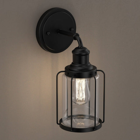 Birdcage Shape Bathroom Light Fixtures, Wall Mount, Matte Black with Clear Glass Shade, 1 - Light/2 - Light/3 - Light, E26 Base, For Damp Locations, Vanity Lighting - BUILDMYPLACE