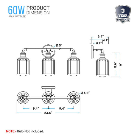 Birdcage Shape Bathroom Light Fixtures, Wall Mount, Matte Black with Clear Glass Shade, 1 - Light/2 - Light/3 - Light, E26 Base, For Damp Locations, Vanity Lighting - BUILDMYPLACE