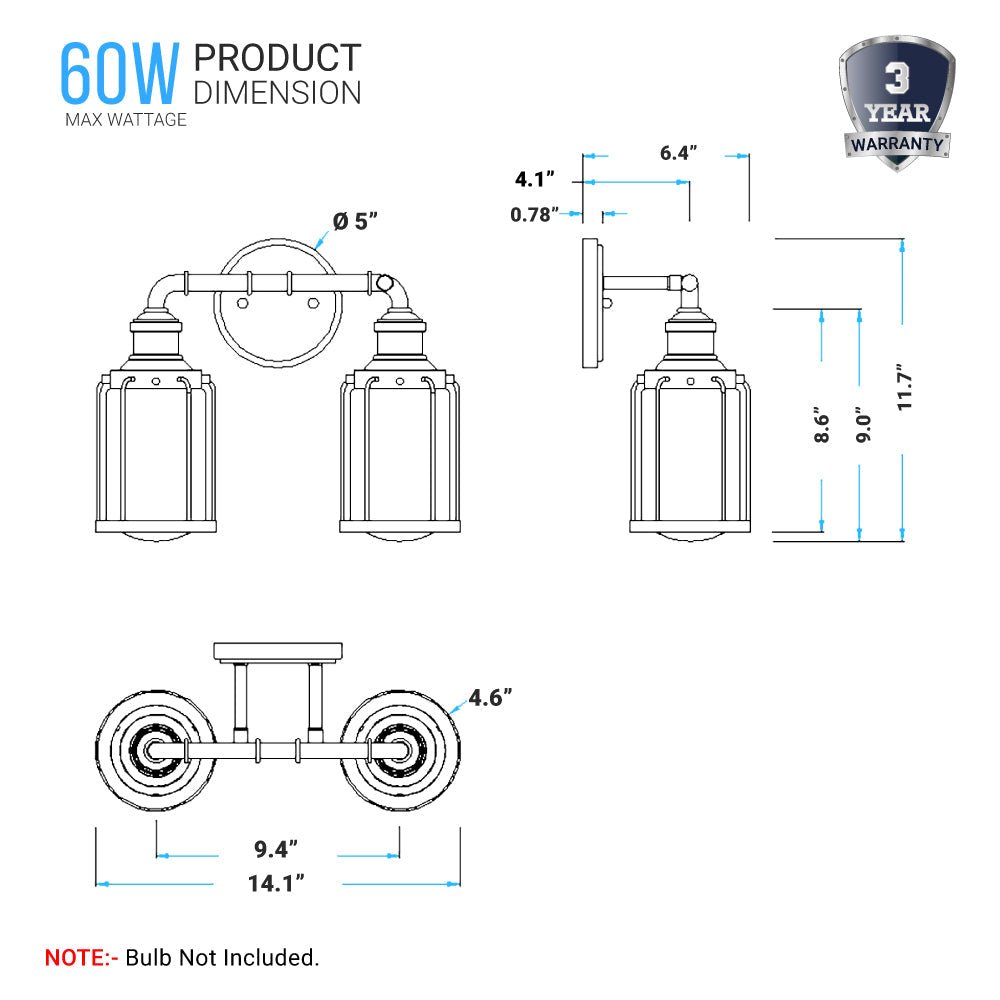 Birdcage Shape Bathroom Light Fixtures, Wall Mount, Matte Black with Clear Glass Shade, 1 - Light/2 - Light/3 - Light, E26 Base, For Damp Locations, Vanity Lighting - BUILDMYPLACE