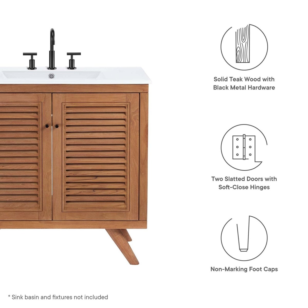 Birdie Natural Teak Wood Bathroom Vanity Cabinet (Sink Basin Not Included) - BUILDMYPLACE