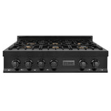 ZLINE 36 in. Legacy Gas Rangetop with 6 Brass Burners and Porcelain Cooktop in Black Stainless Steel (RTB-BR-36)