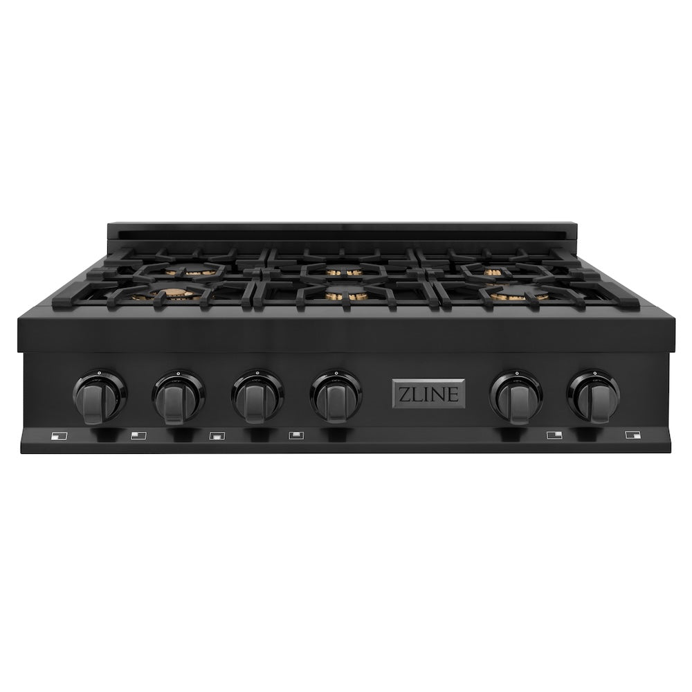 ZLINE 36 in. Legacy Gas Rangetop with 6 Brass Burners and Porcelain Cooktop in Black Stainless Steel (RTB-BR-36)