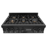 ZLINE 36" Porcelain Gas Stovetop in Black Stainless Steel with 6 Gas Brass Burners (RTB-36)