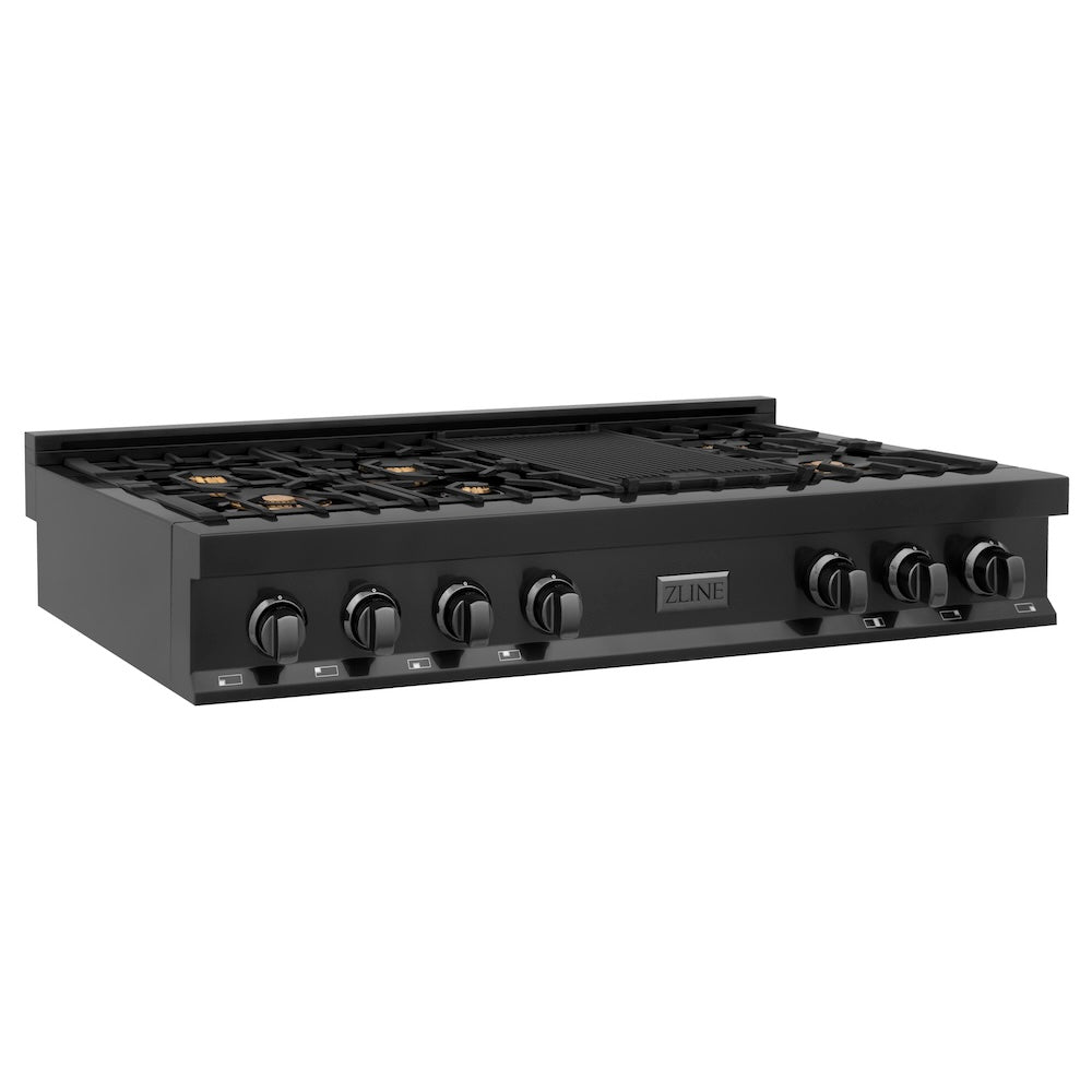 ZLINE 48 in. Legacy Gas Rangetop with 6 Brass Burners and Porcelain Cooktop in Black Stainless Steel (RTB-BR-48)