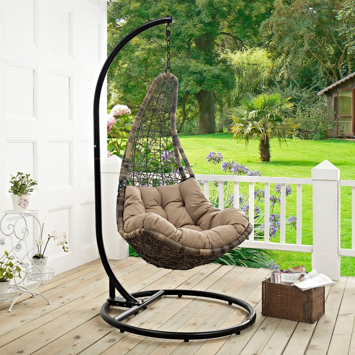 Black Mocha Abate Outdoor/Indoor Patio Swing Chair With Stand - Chair Porch Swing Seat - BUILDMYPLACE