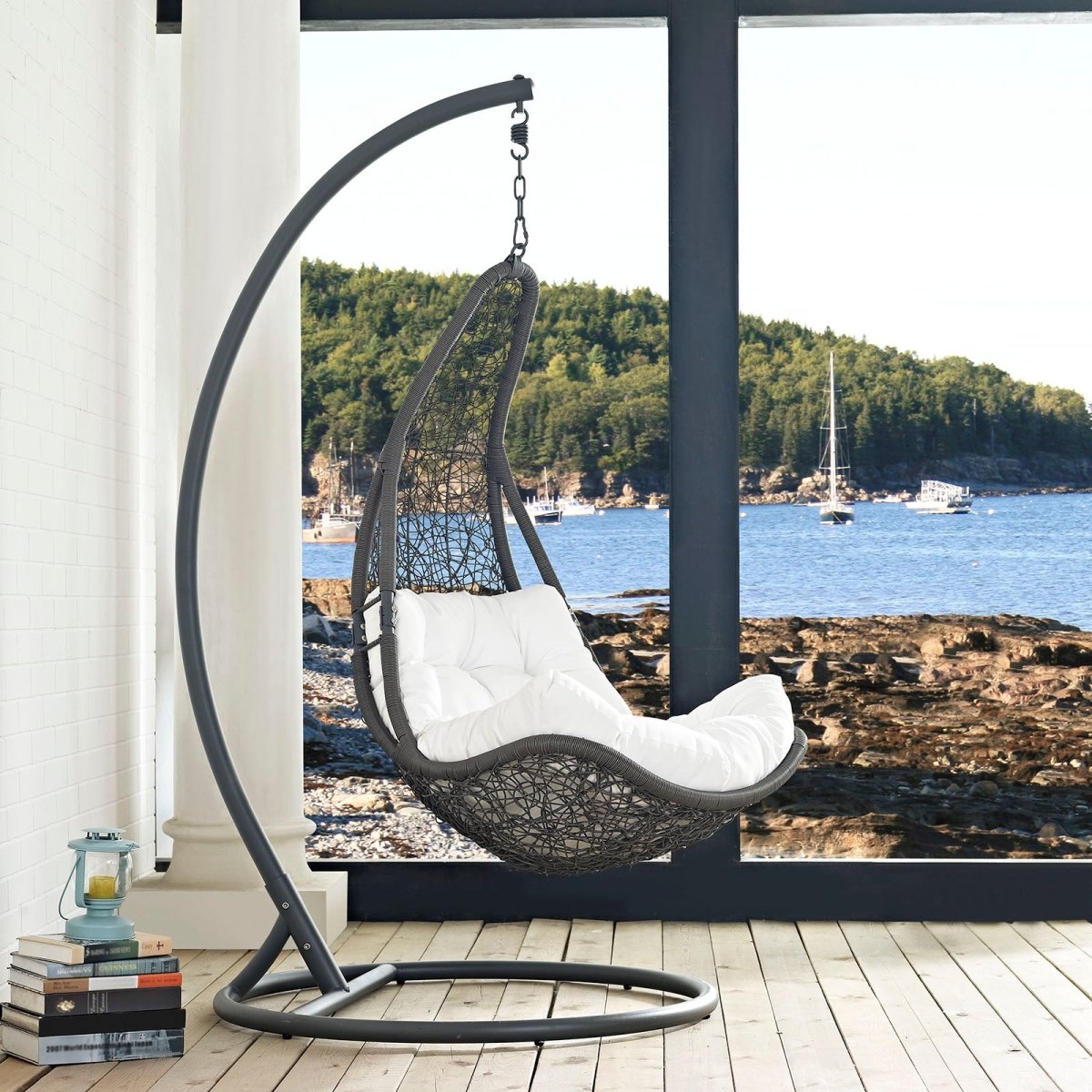 Black Mocha Abate Outdoor/Indoor Patio Swing Chair With Stand - Chair Porch Swing Seat - BUILDMYPLACE