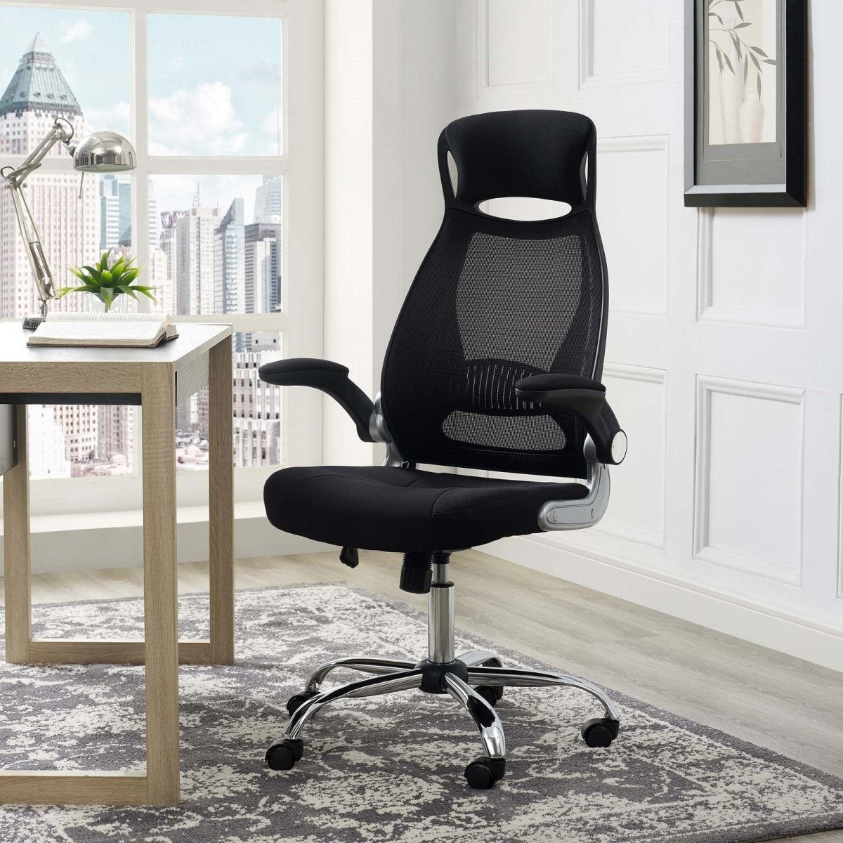 Black Stylish Expedite Highback Office Chair With Adjustable Arms - For Desk Chair - BUILDMYPLACE