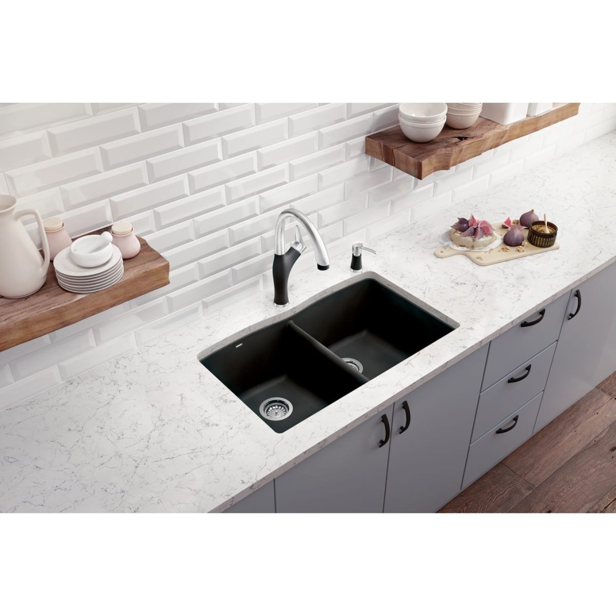 Blanco 32 inch Diamond Double Bowl Undermount Silgranit Kitchen Sink 50/50 - BUILDMYPLACE