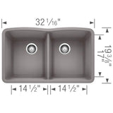 Blanco 32 inch Diamond Double Bowl Undermount Silgranit Kitchen Sink 50/50 - BUILDMYPLACE