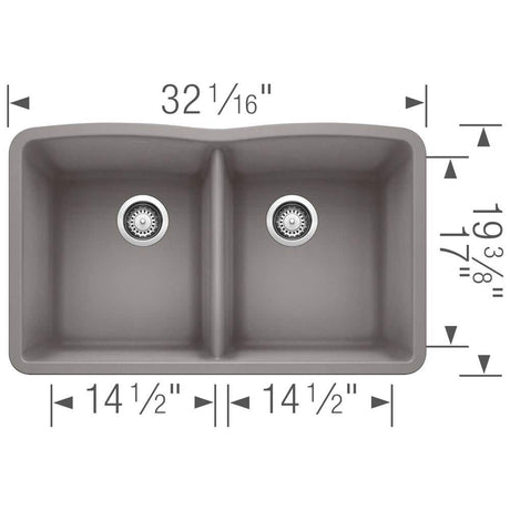 Blanco 32 inch Diamond Double Bowl Undermount Silgranit Kitchen Sink 50/50 - BUILDMYPLACE