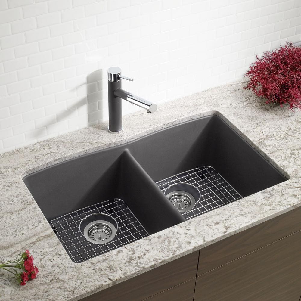 Blanco 32 inch Diamond Double Bowl Undermount Silgranit Kitchen Sink 50/50 - BUILDMYPLACE