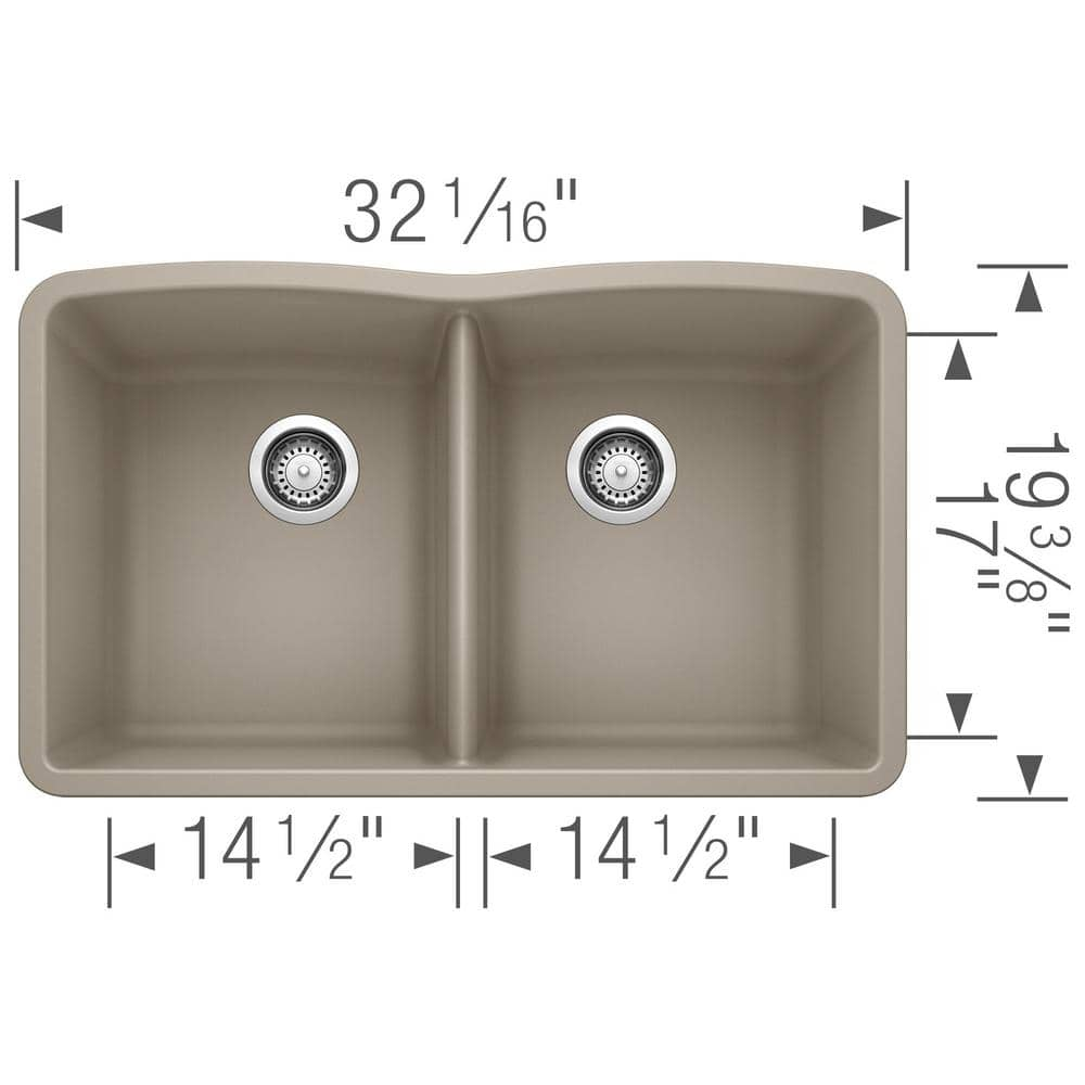 Blanco 32 inch Diamond Double Bowl Undermount Silgranit Kitchen Sink 50/50 - BUILDMYPLACE