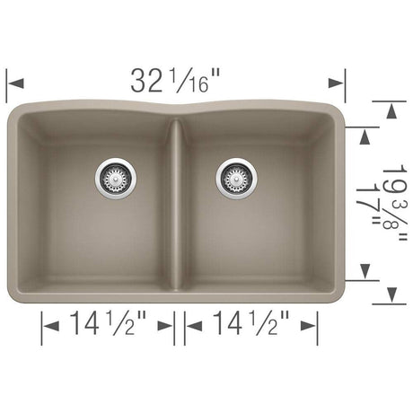 Blanco 32 inch Diamond Double Bowl Undermount Silgranit Kitchen Sink 50/50 - BUILDMYPLACE